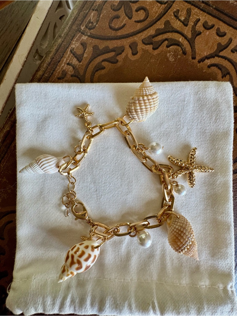 Atterri Gold Shell & Pearl Charm Bracelet - Beach-Inspired Accent Bracelet